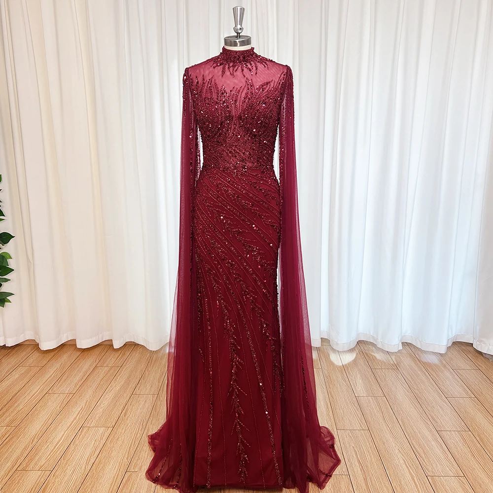 Роскошное вечернее платье русалки с накидкой на рукавах для женщин - Фотография_3