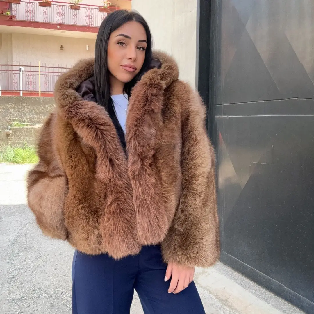 Luxury women real fox fur jacket