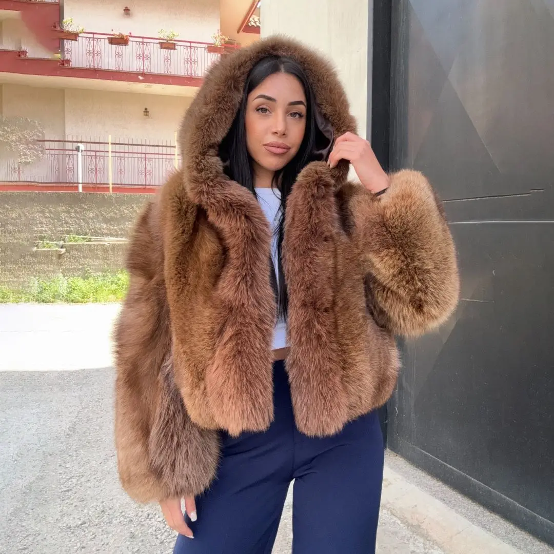 Luxury women real fox fur jacket - Фотография_4