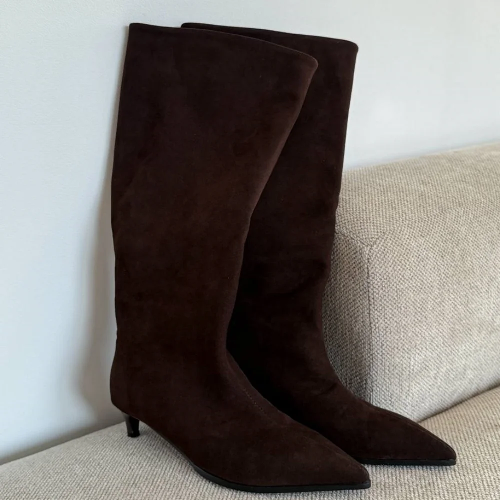 Женские замшевые сапоги до колена из натуральной кожи - Фотография_4