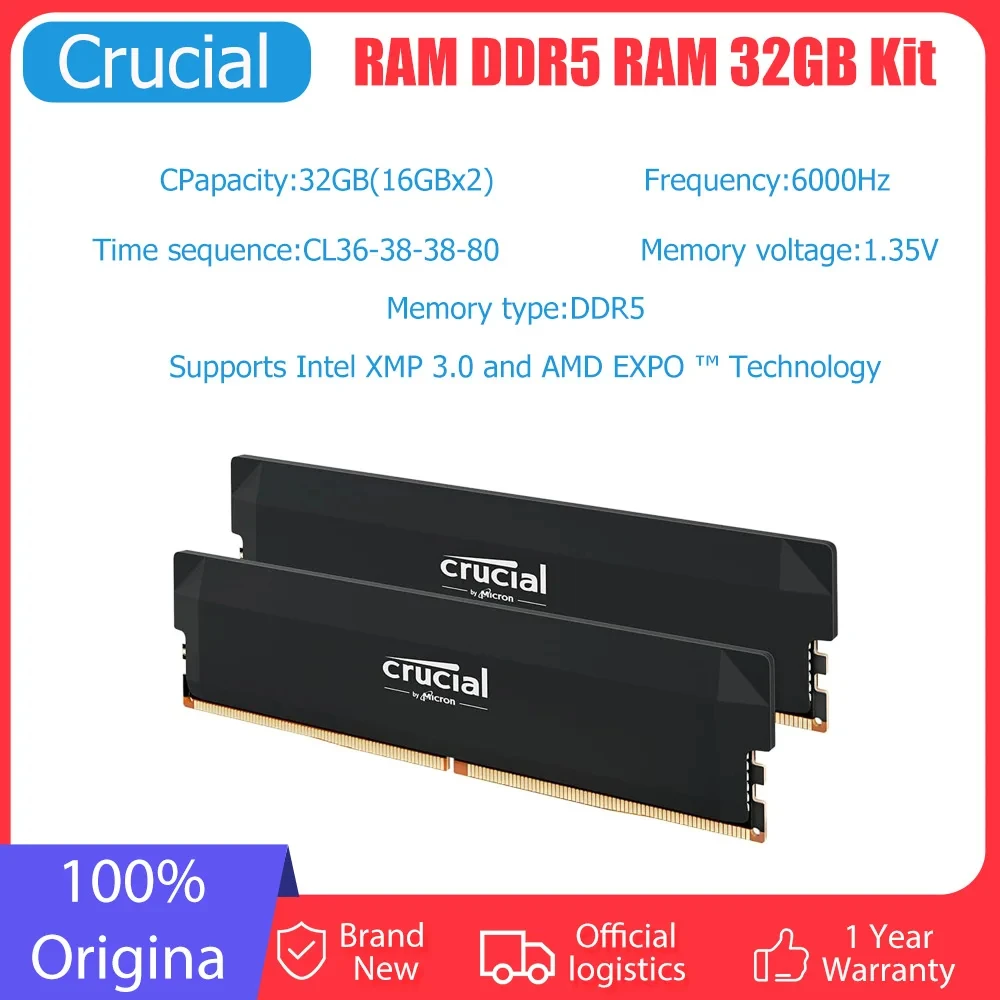 Комплект crucial pro ddr5 ram 32 гб (2x16 гб)