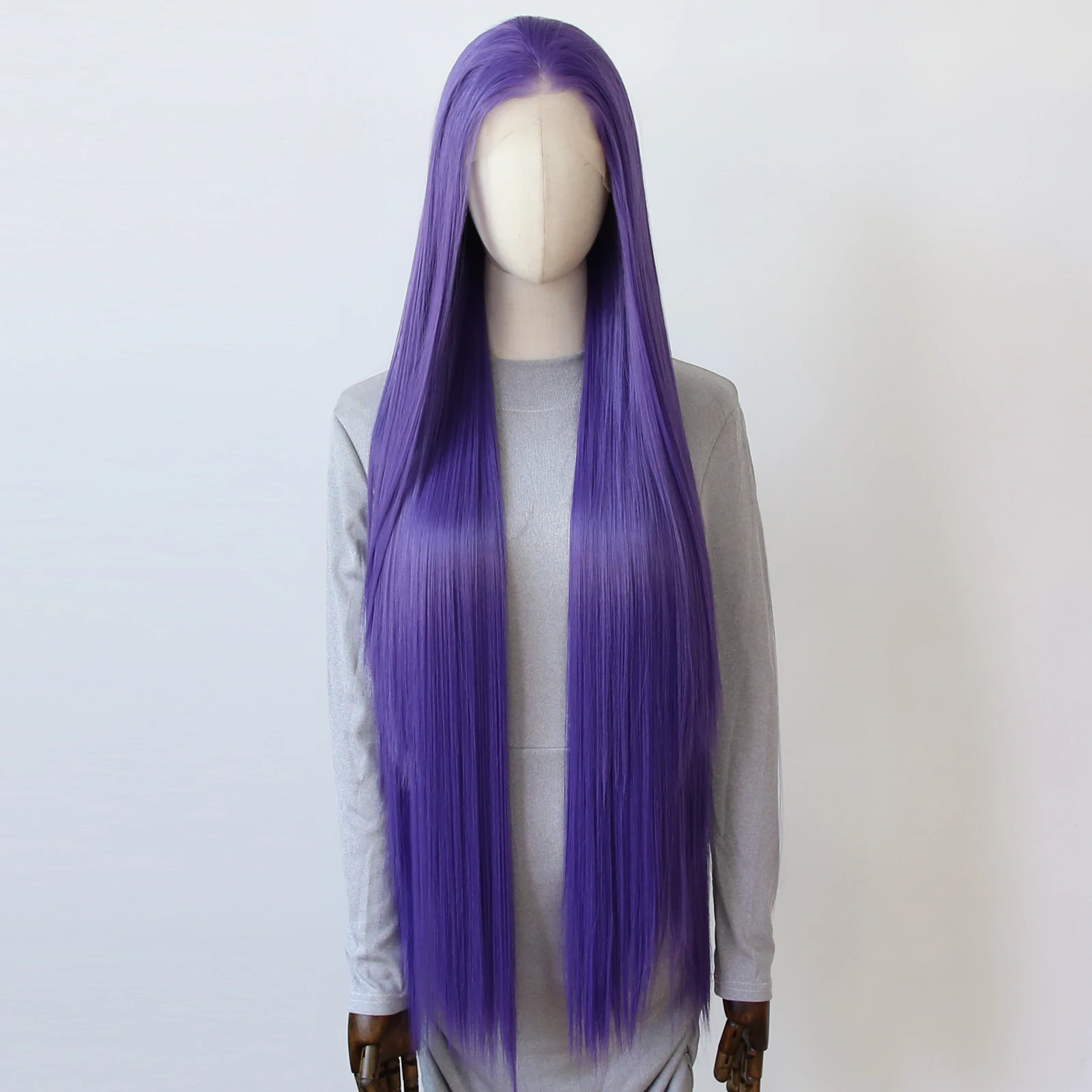 Темно-фиолетовый синтетический парик спереди