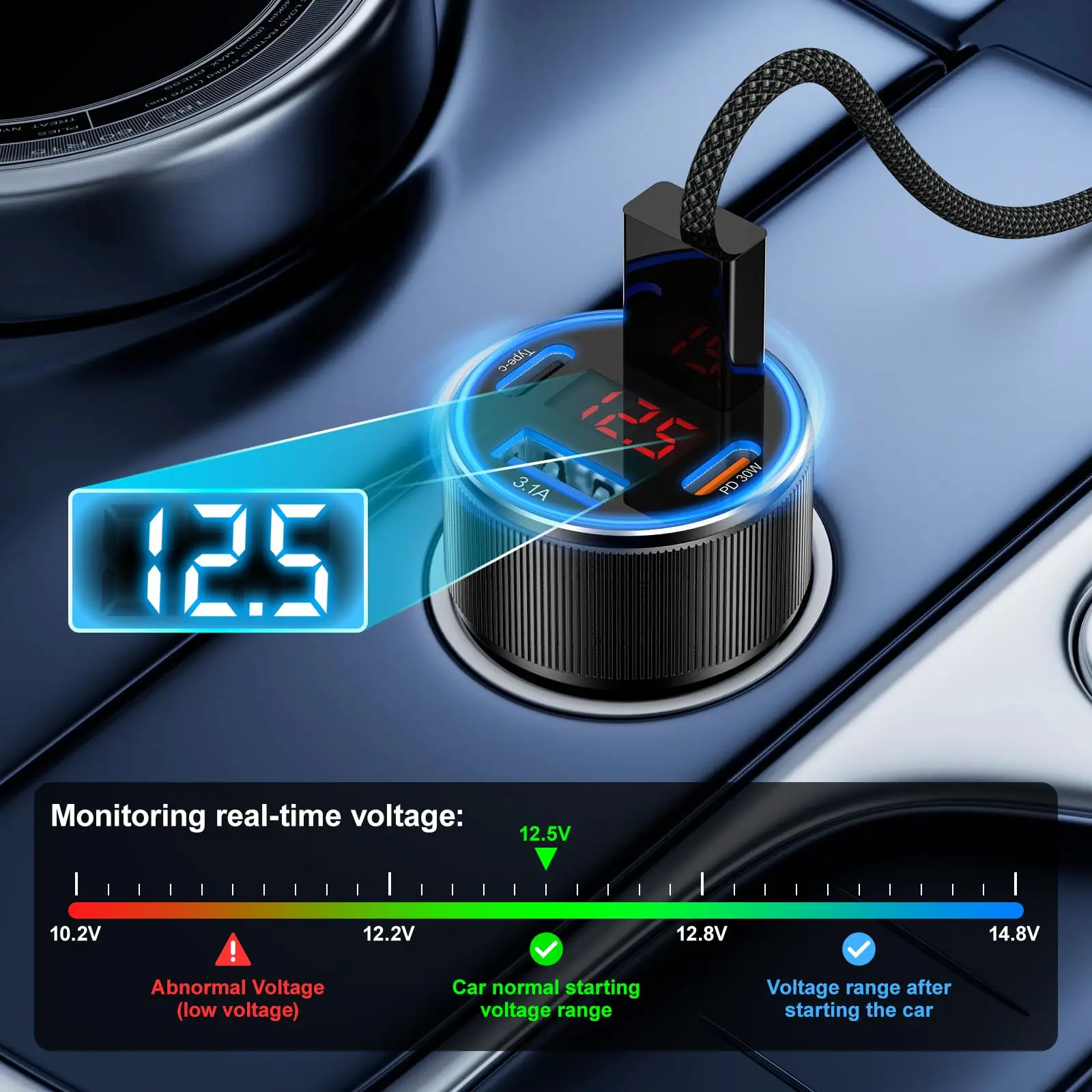 Автомобильное зарядное устройство 6 в 1 с дисплеем qc - Фотография_4