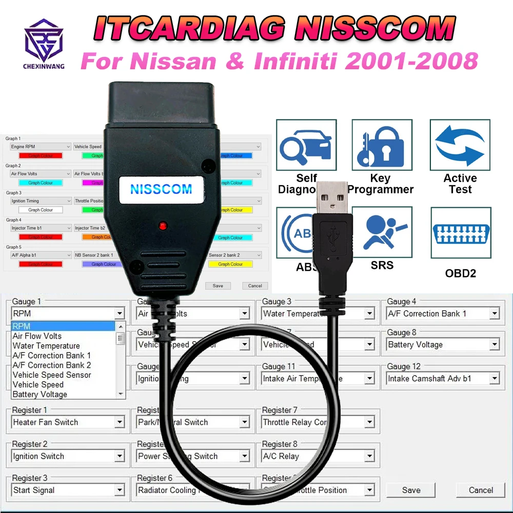 Диагностический инструмент itcardiag nisscom для nissan и infiniti obd2