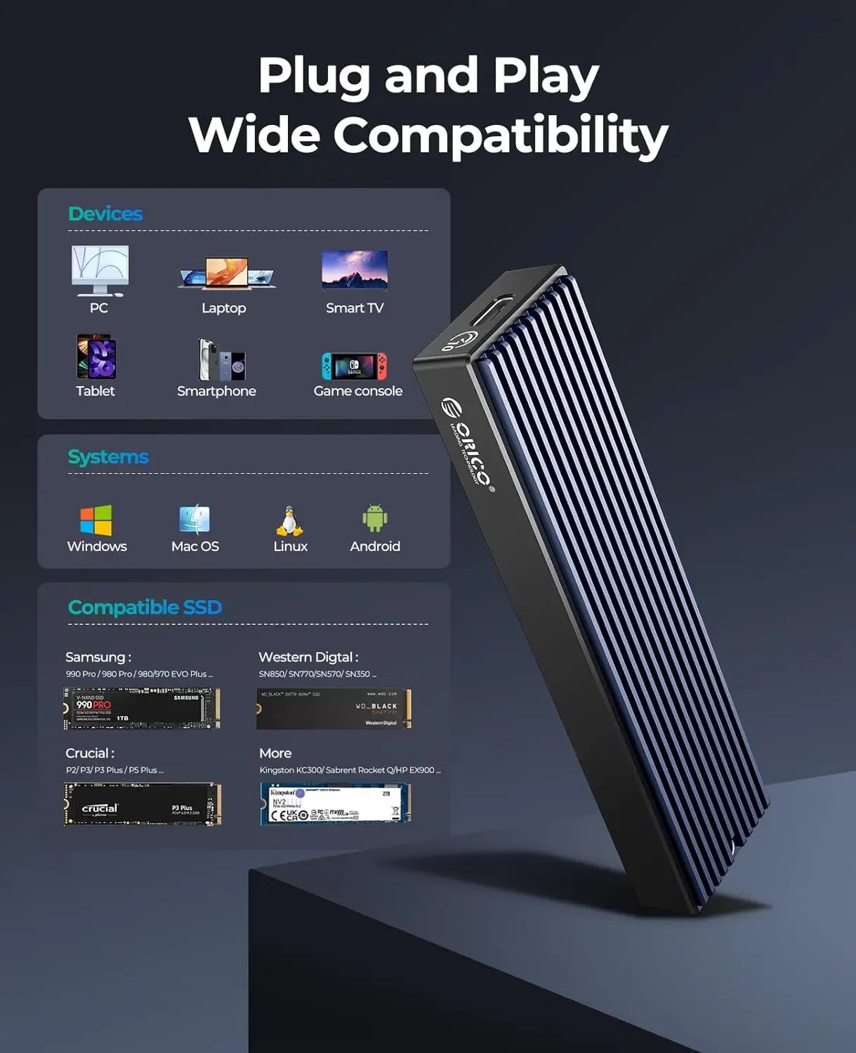 Orico m2 ssd case nvme usb type - Фотография_4