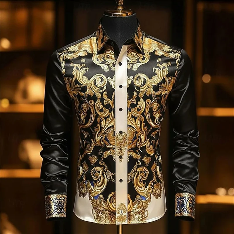 Мужская рубашка с цветочным принтом в этническом стиле в стиле барокко - Фотография_3