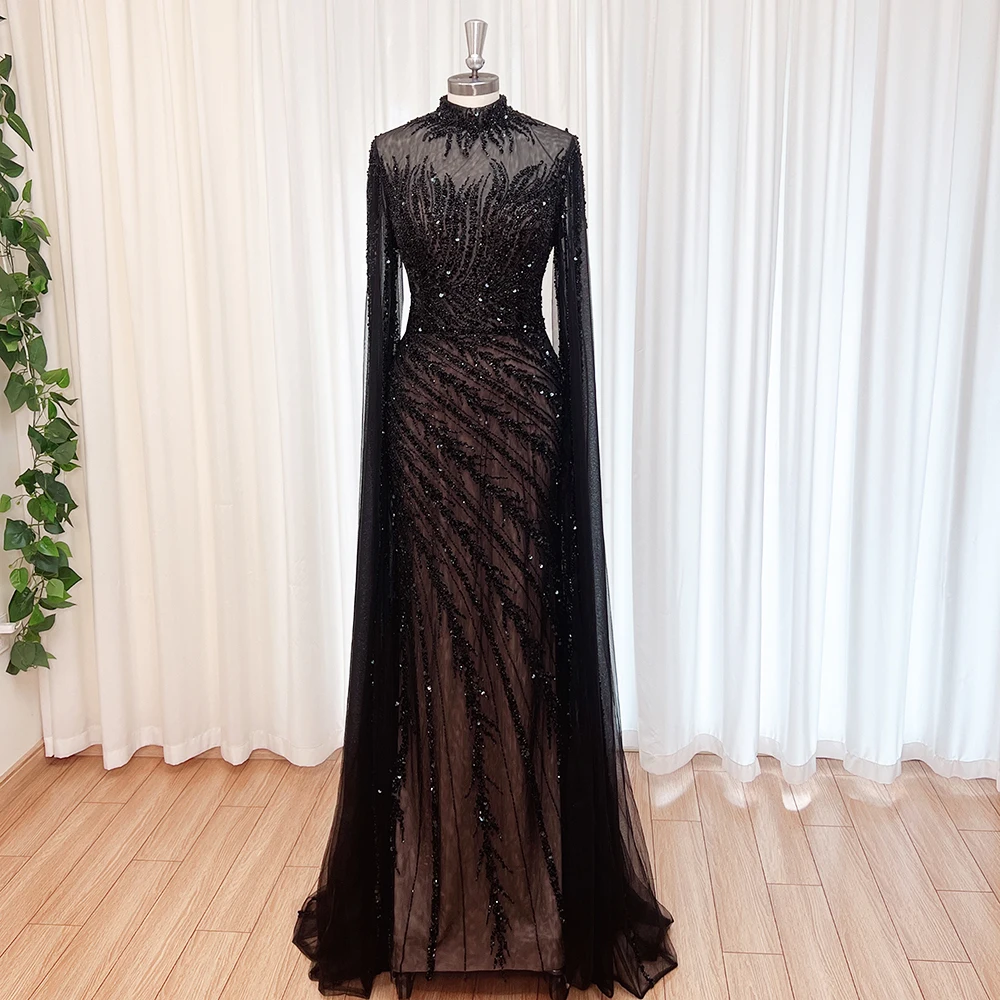 Роскошное вечернее платье русалки с накидкой на рукавах для женщин - Фотография_2