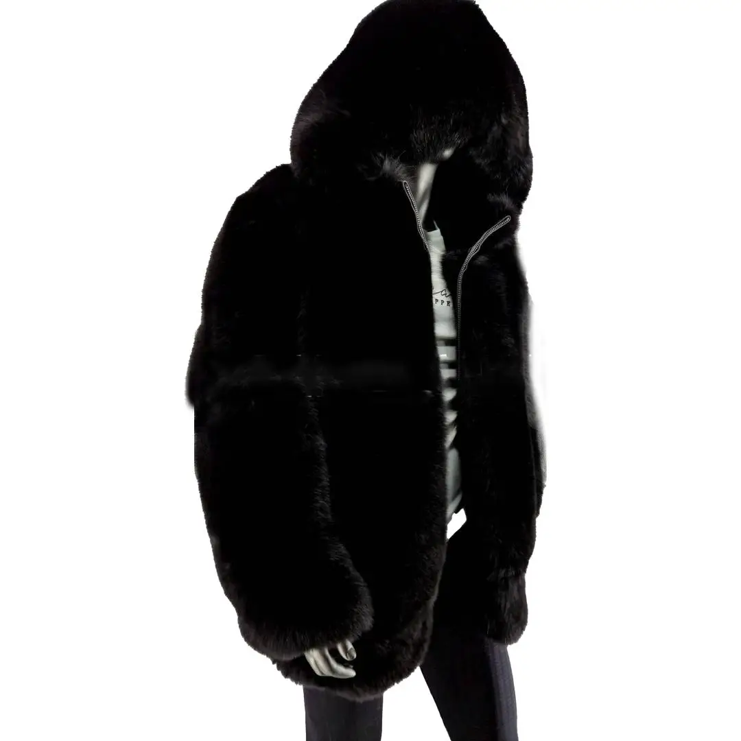 Модная куртка из натурального черного лисьего меха - Фотография_2