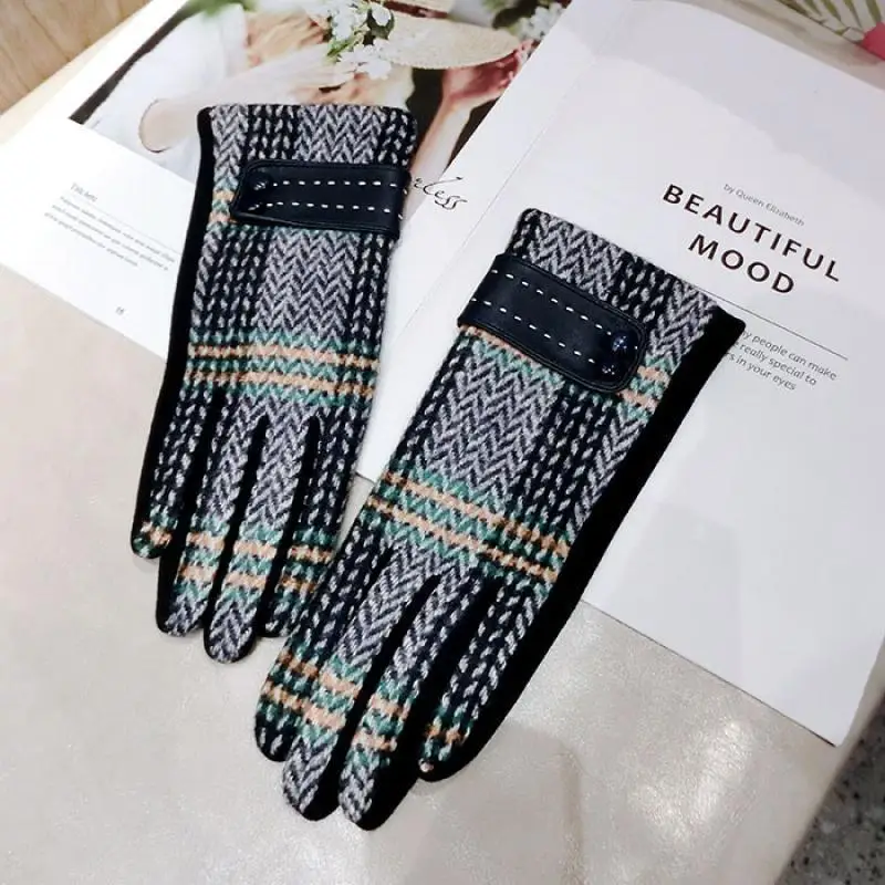 Шерстяные перчатки из искусственной кожи в полоску - Фотография_3