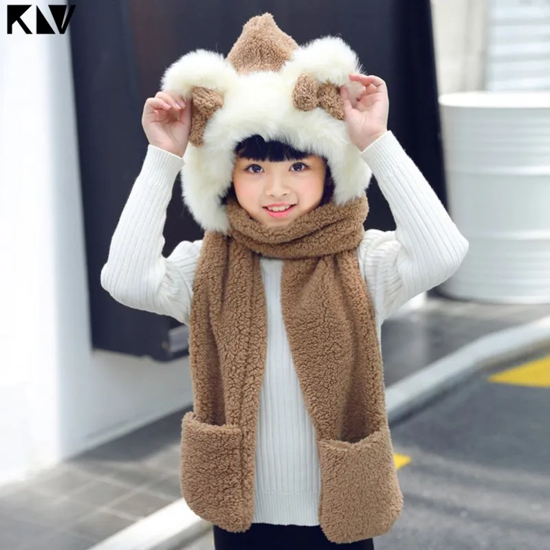 Детская теплая плюшевая шапка 3 в 1 klv