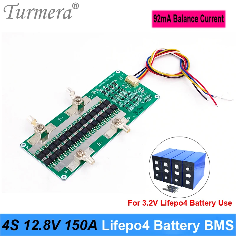 Turmera 4s 12,8 в 150 а lifepo4 bms 92 ма балансирующий ток для 3