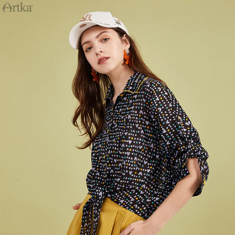 Женская шифоновая блузка с винтажным принтом artka
