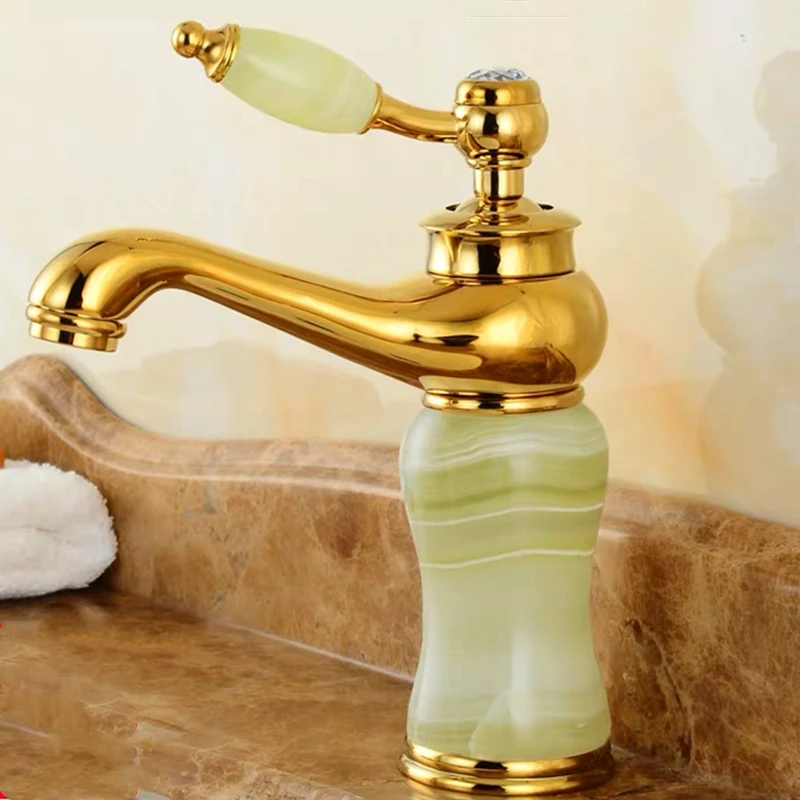 Золотой латунный смеситель для раковины в ванной комнате - Фотография_3