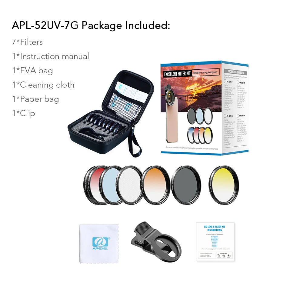 Apexel 52 мм 7в1 комплект постепенных - Фотография_6