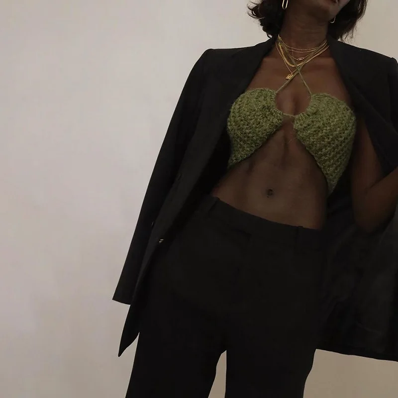 Вязаные сексуальные укороченные топы на бретельках для женщин - Фотография_3