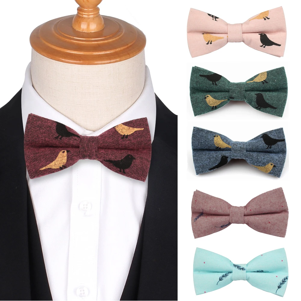 Birds print cotton bowtie for men