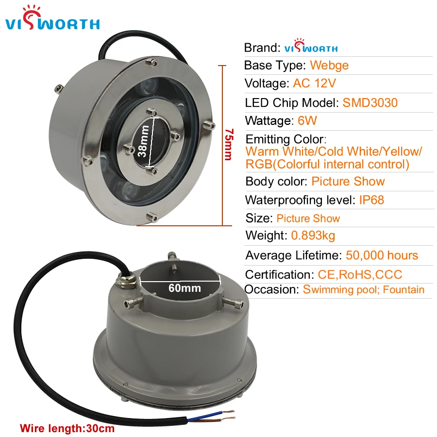 Светодиодный подводный светильник 6 вт ip68 - Фотография_2