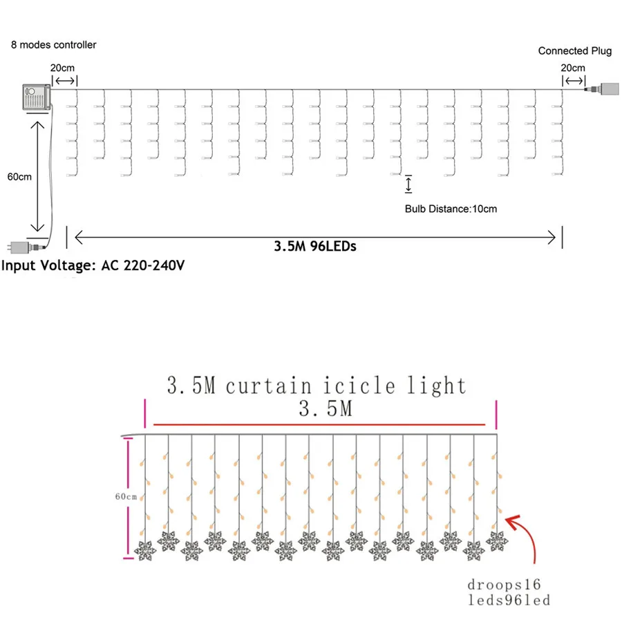 Ac110v 220v снежинка сосулька светодиодный - Фотография_5