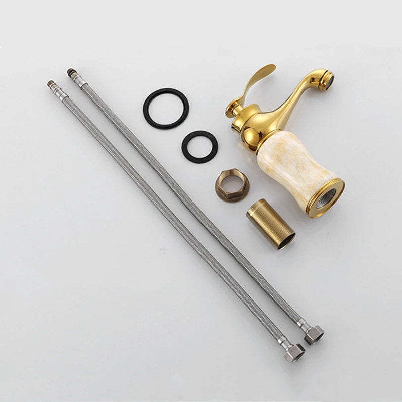 Золотой латунный смеситель для раковины в ванной комнате - Фотография_5