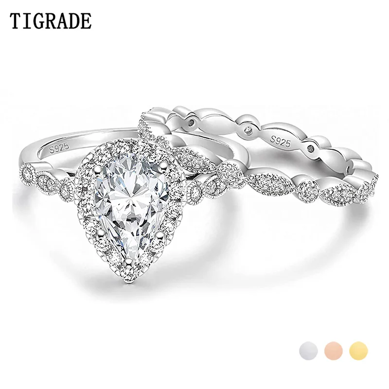 Tigrade 1.5ct 925 пробы серебряные свадебные кольца