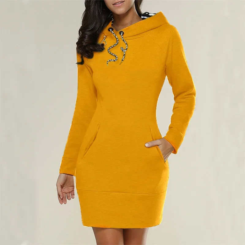 Женское модное платье-свитер с капюшоном - Фотография_2
