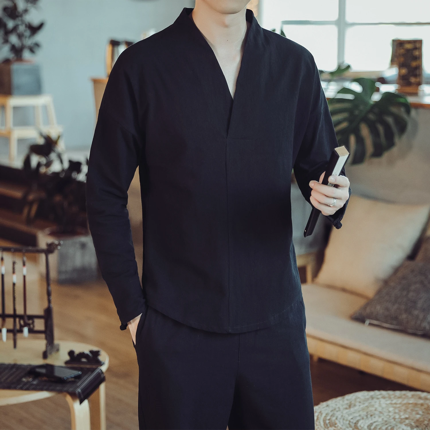 M-5xl однотонная осенняя рубашка - Фотография_2