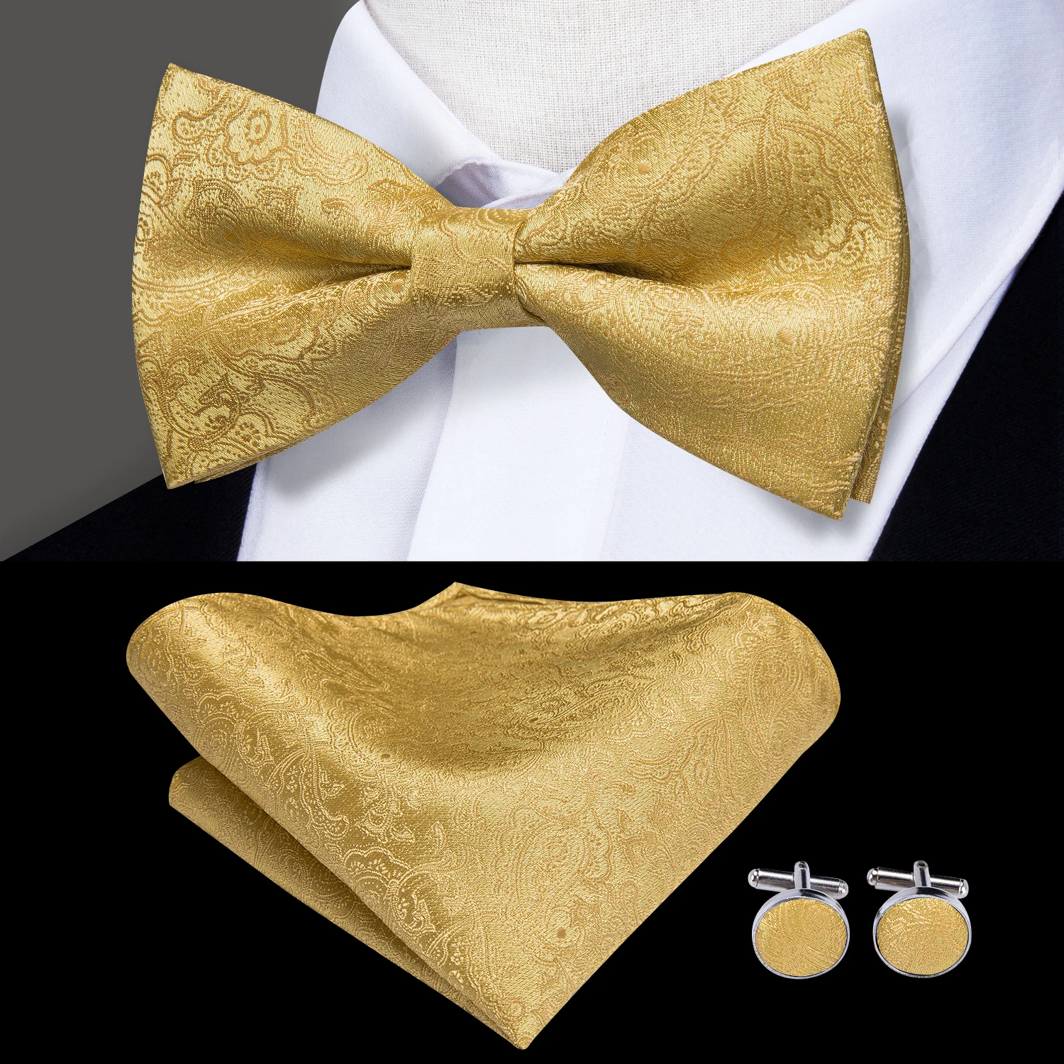 Hi-tie, роскошные золотые шелковые галстуки-бабочки для мужчин - Фотография_2