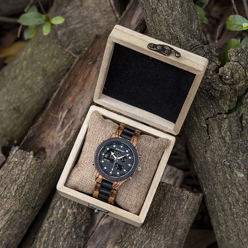 Кварцевые деревянные часы bobo bird с двойным цифровым дисплеем - Фотография_5