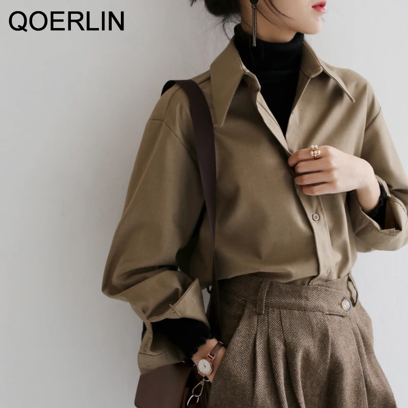 Qoerlin кофейная блузка женская