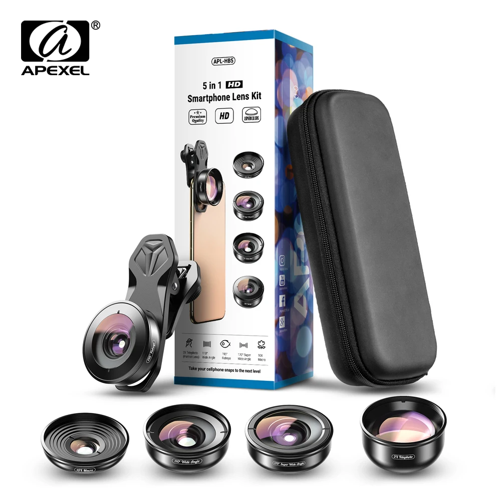 Apexel hd 5 в 1, объектив для телефона