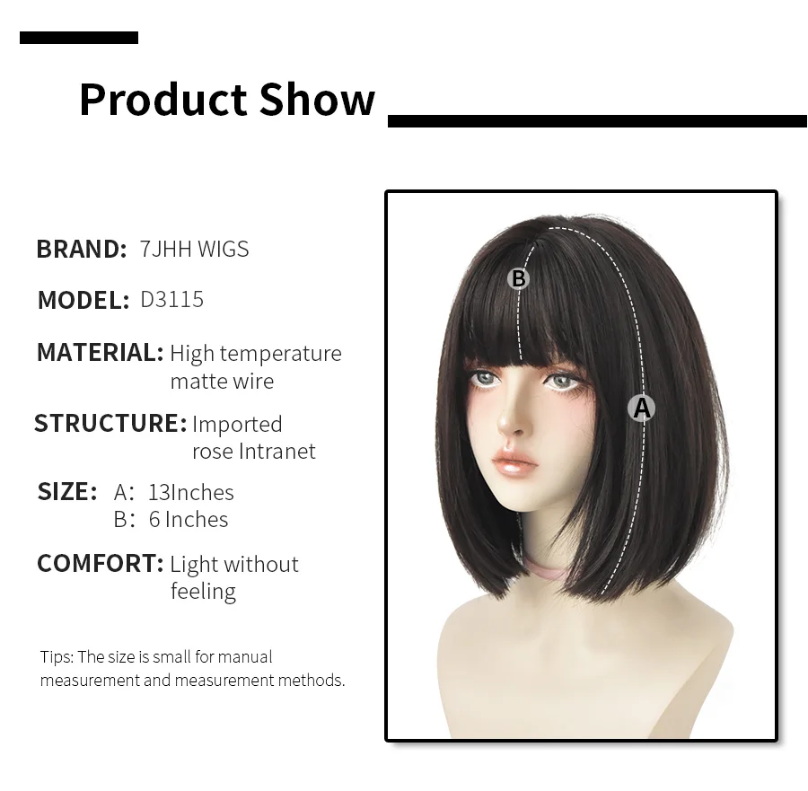 7jhh wigs черный короткий парик боб для девочек - Фотография_4