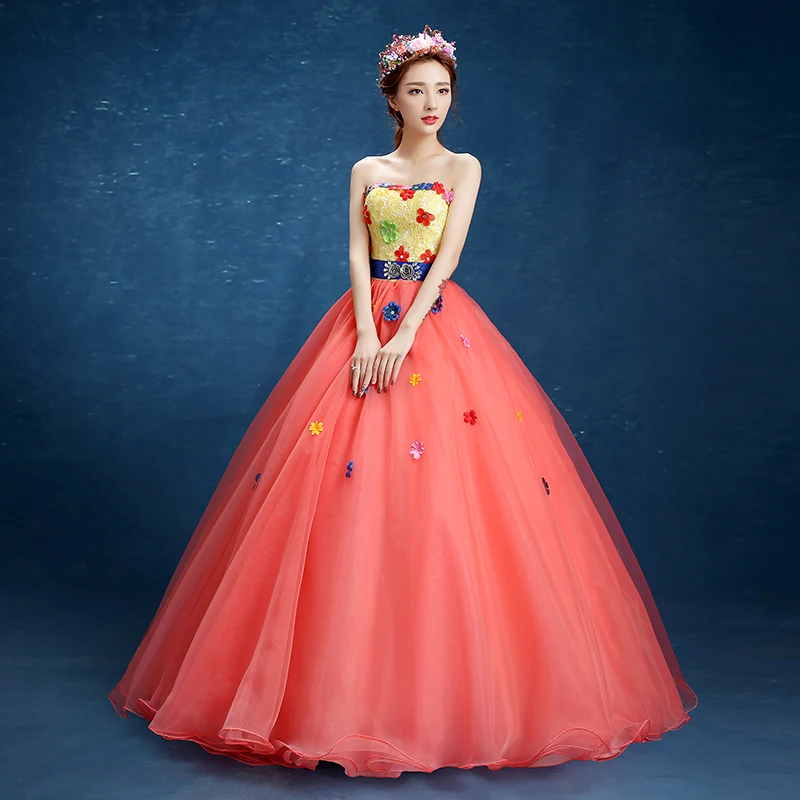 Платья quinceanera с открытой спиной и 3d аппликациями длиной до пола - Фотография_5