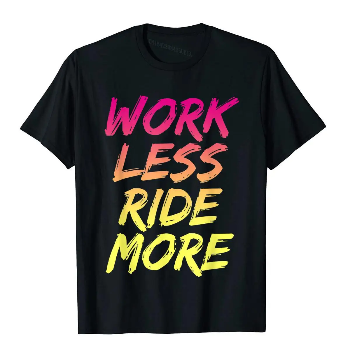 Футболка с надписью «work less ride more»