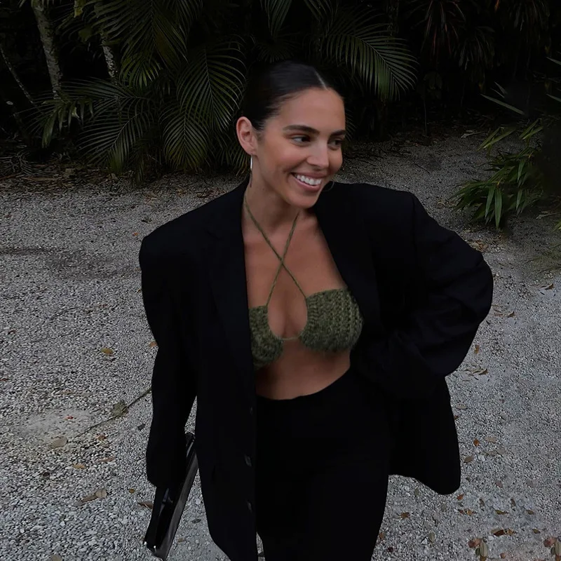 Вязаные сексуальные укороченные топы на бретельках для женщин - Фотография_2