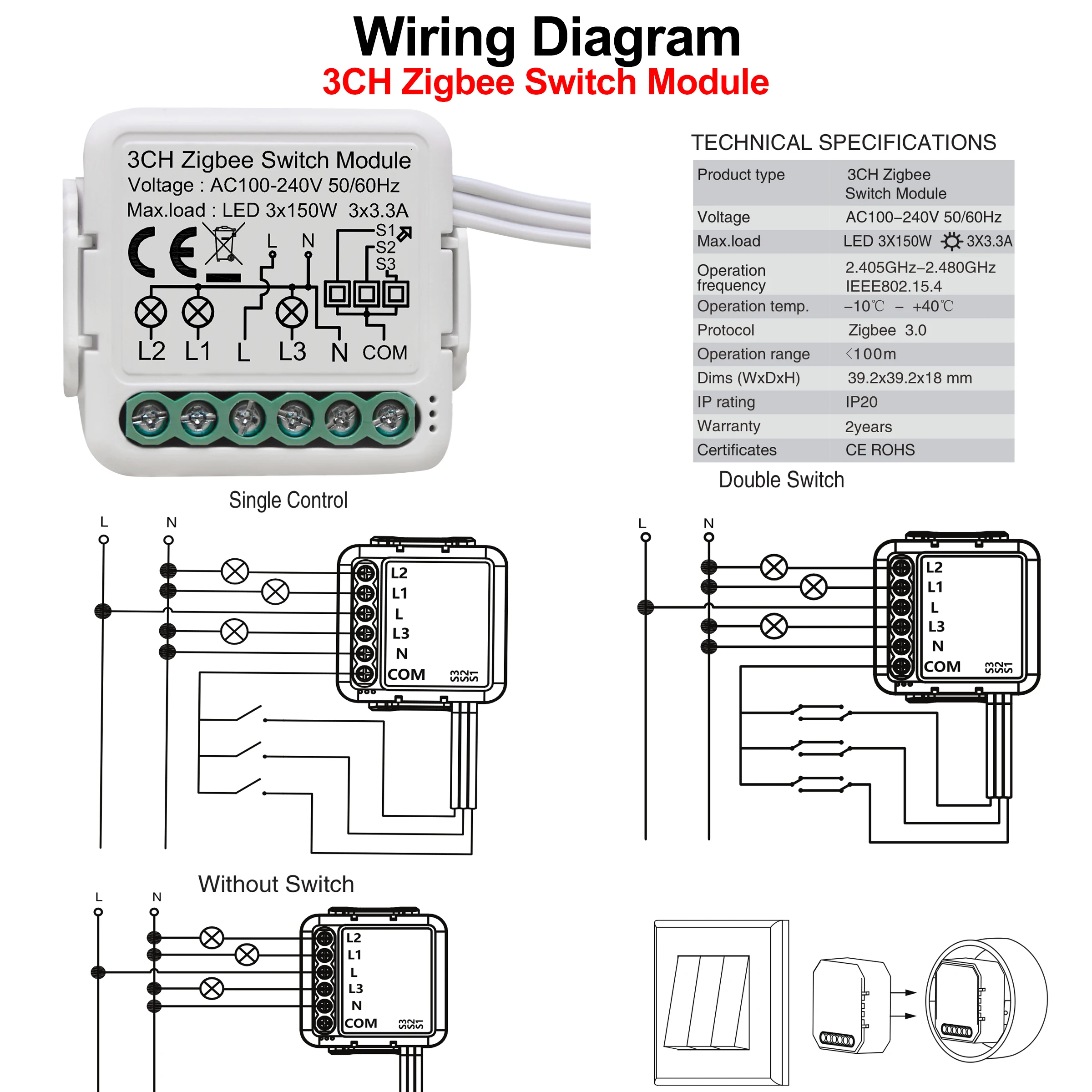 Модуль переключателя girier tuya zigbee 3 - Фотография_5