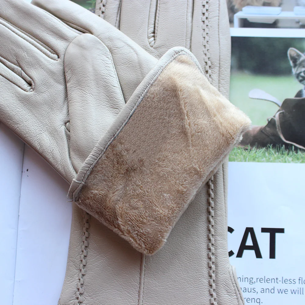 Зимние теплые цветные кожаные перчатки - Фотография_6