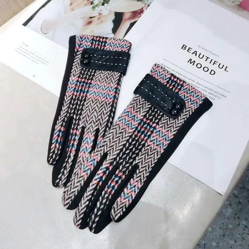 Шерстяные перчатки из искусственной кожи в полоску - Фотография_4