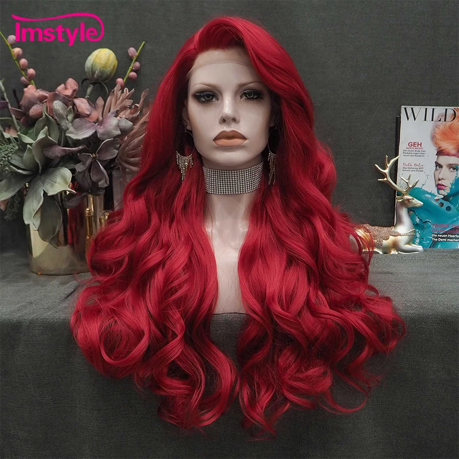 Imstyle красный парик длинный синтетический
