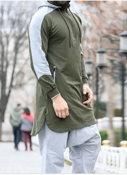 Мужская мусульманская рубашка jubba thobe с капюшоном в стиле пэчворк - Фотография_2