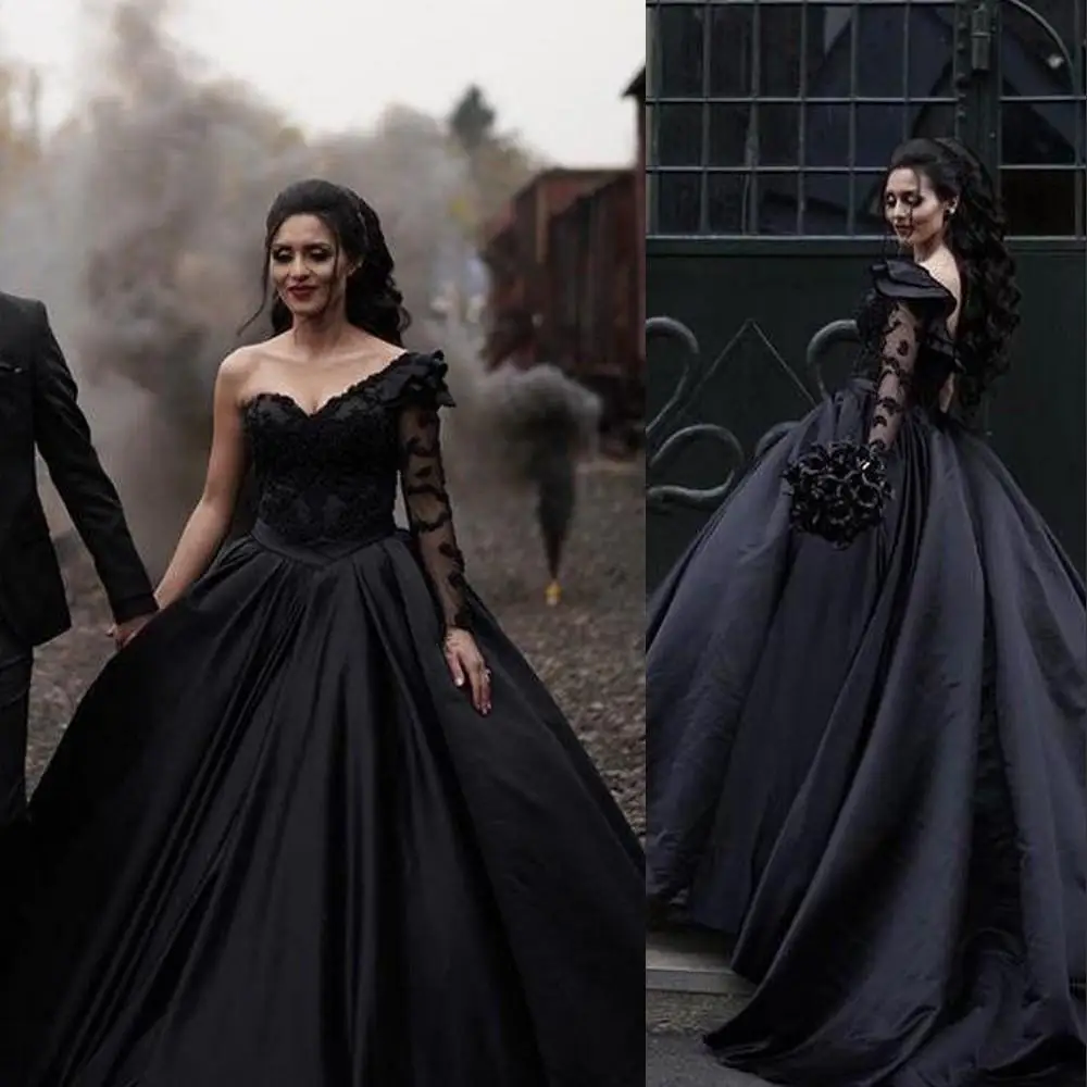 2022 готические черные платья quinceanera на одно плечо