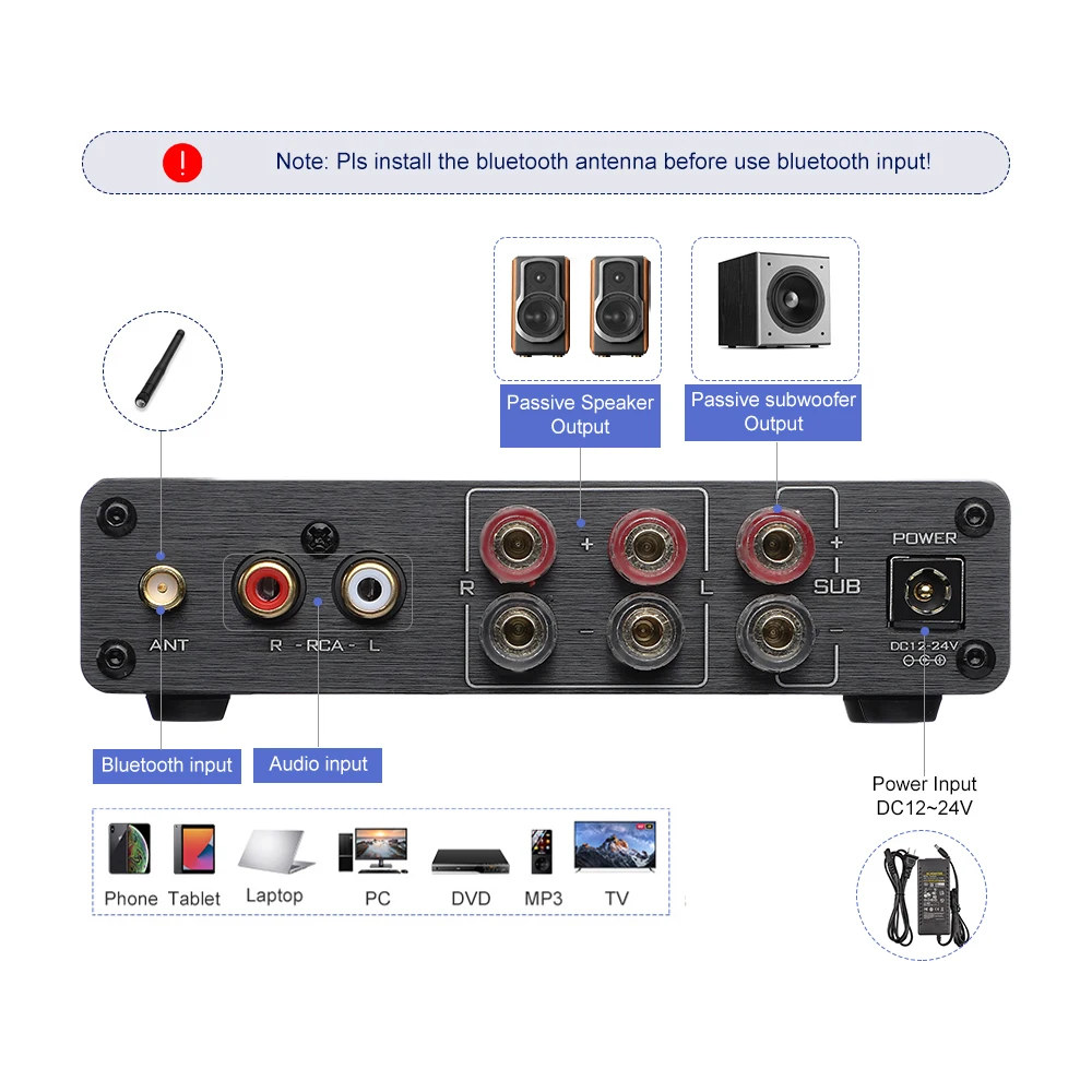Aiyima tpa3116 сабвуфер bluetooth усилитель hifi tpa3116d2 2 - Фотография_3