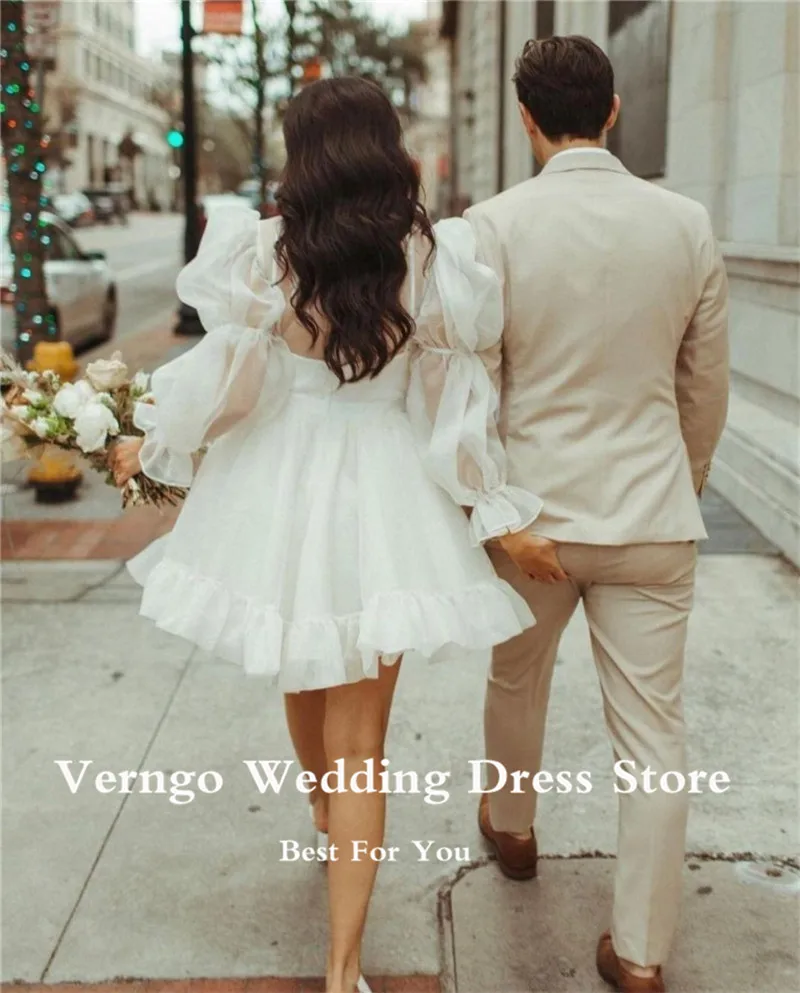 Винтажное короткое свадебное платье из органзы цвета слоновой кости verngo - Фотография_4