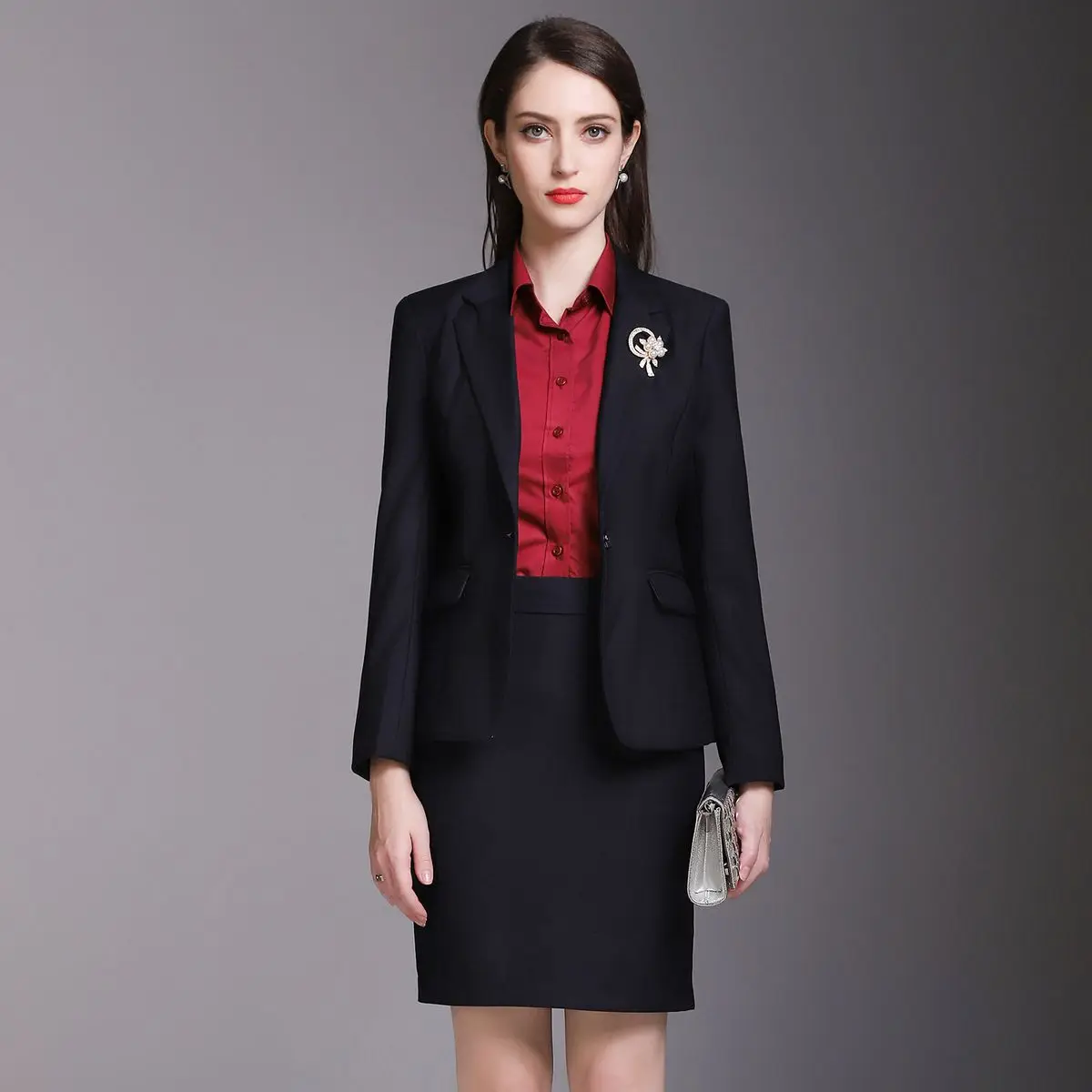 Корейский осенний деловой женский темно-синий пиджак - Фотография_2