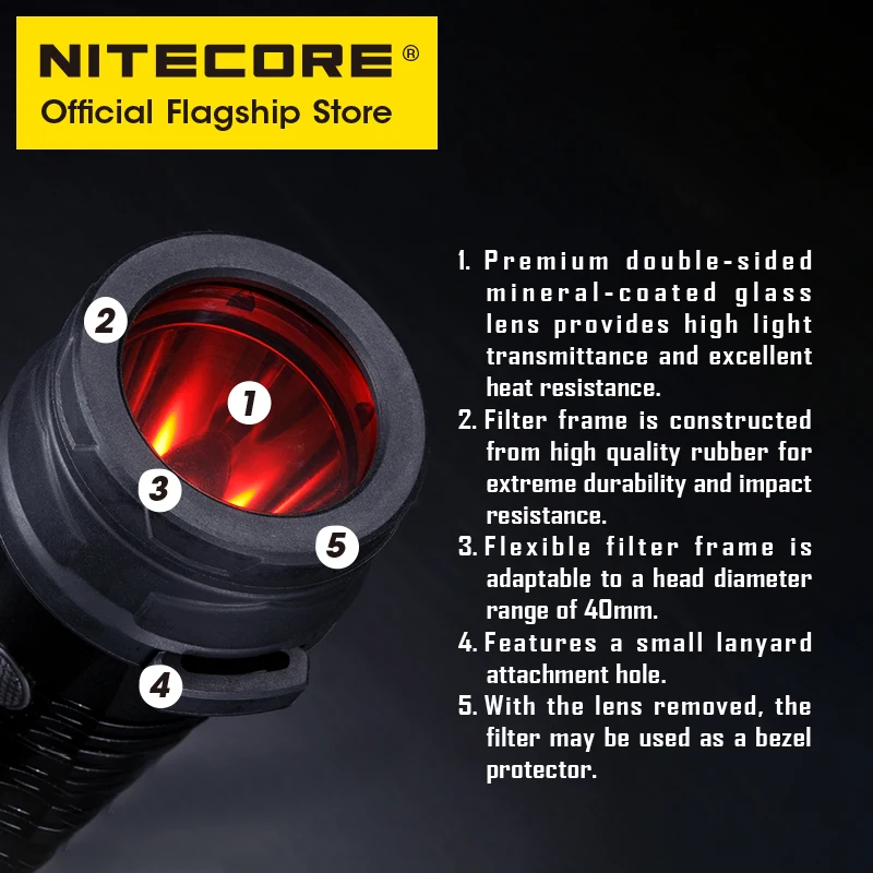 Nitecore 40 мм фильтр для фонарика красный синий зеленый - Фотография_4