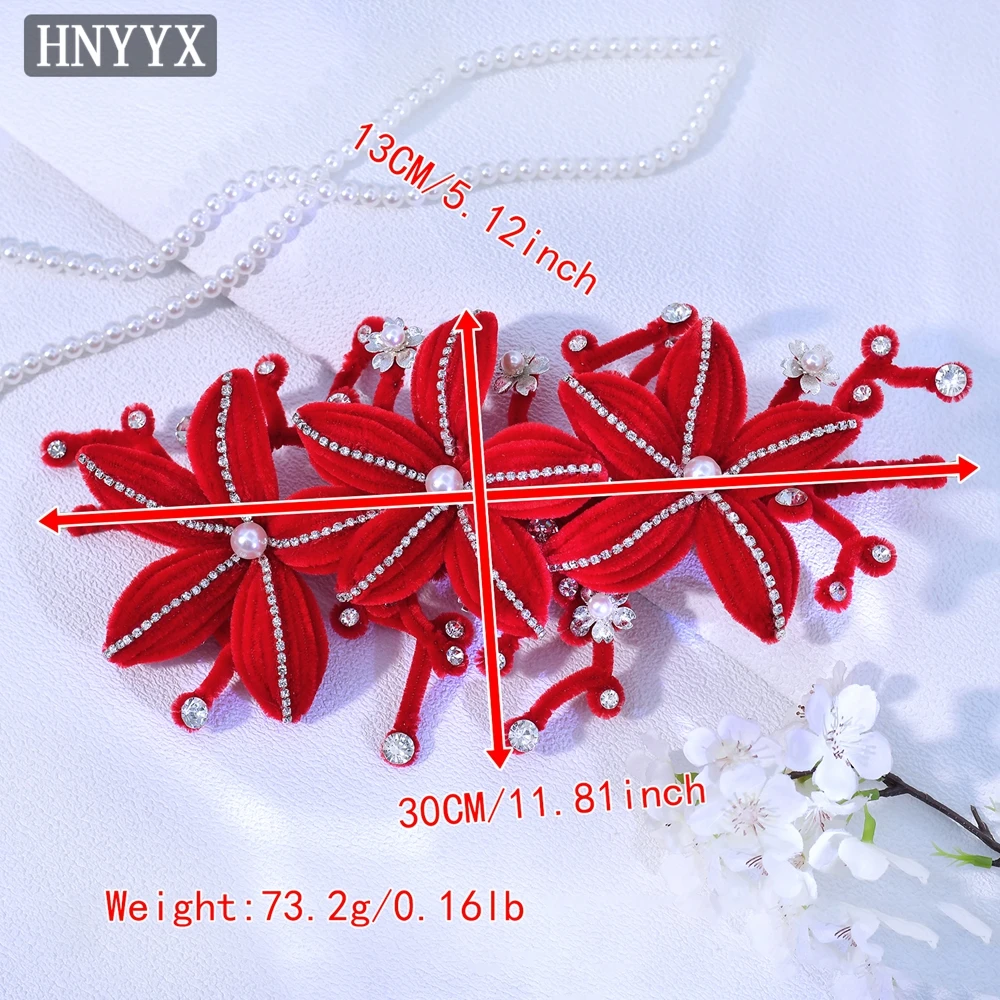 Hnyyx красный 3d головной убор с большими цветами - Фотография_6