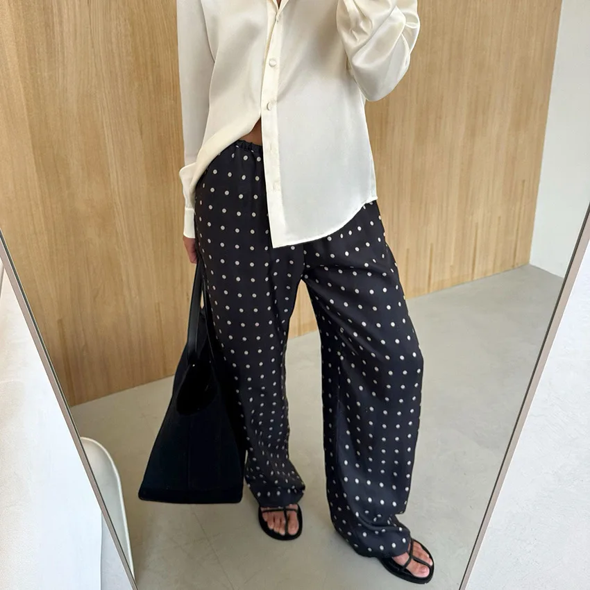 Новые свободные и удобные длинные прямые брюки в горошек - Фотография_2