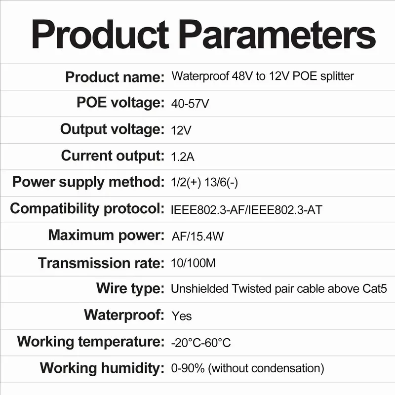Водонепроницаемый разветвитель poe ip67 от 48 в до 12 в ieee 802 - Фотография_2