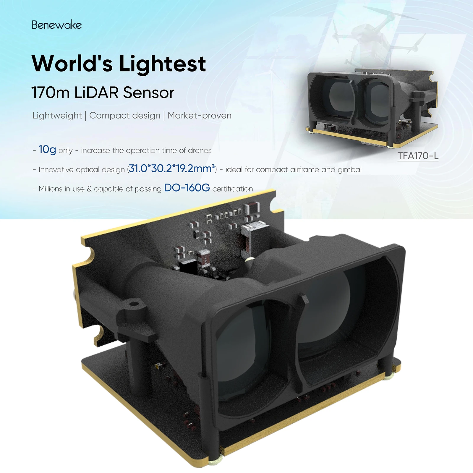 Benewake tfa170-l высокоточный датчик lidar дальнего действия 170 м