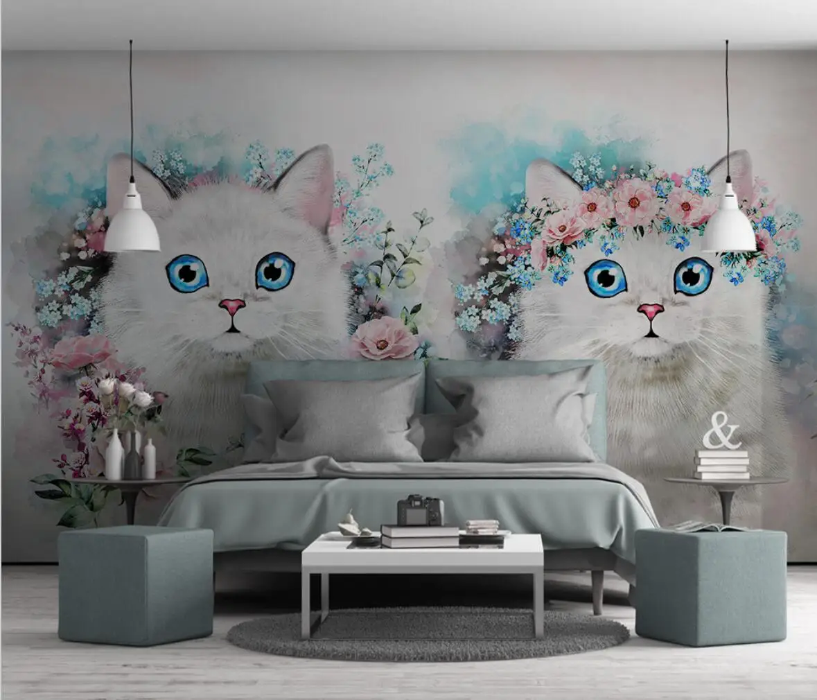 3d обои с милым котом для украшения детской комнаты - Фотография_6