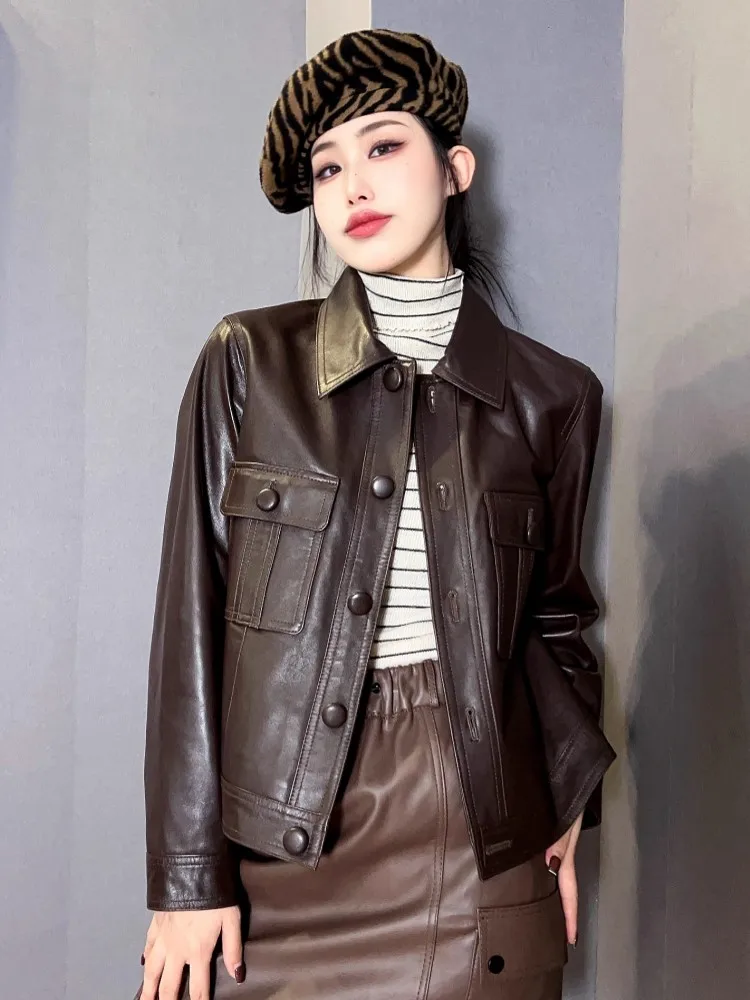 Винтажное женское облегающее пальто из натуральной овчины - Фотография_2